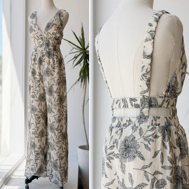 Abercrombie & Fitch Cream & Black Floral Jumpsuit, Medium Tall