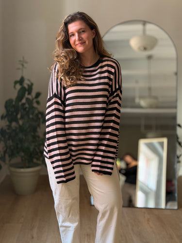 Atelier Delphine NWT Pink & Black Stripe Sweater, Large