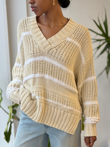La Ligne Plage Cream & Ivory Stripe Sweater, Small