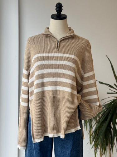 Rails Tessa Half Zip Sweater in Sand Stripe, Small