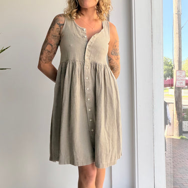 Beaton Linen Sleeveless Gathered Dress, XS