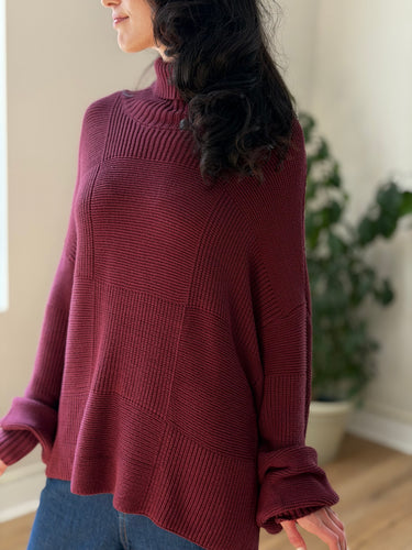Staud Burgundy Benny Check Sweater, Large