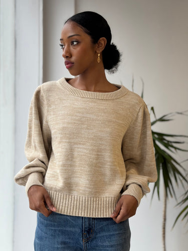 Curator Heather Oat Puff Sleeve Sweater, XS/S