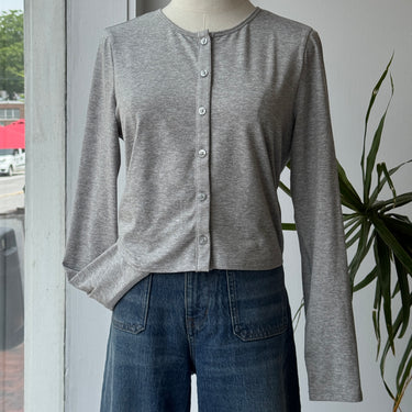 Vuori Gray Button Black Long Sleeve Top, S/M