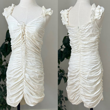 Zara NWT Ivory Ruched Mini Dress, Medium