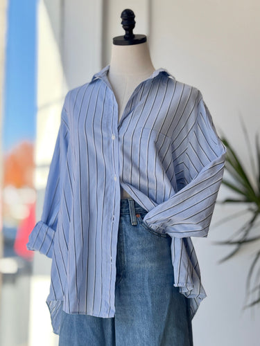 Grayson Blue & White Stripe Button Up, 4/Large