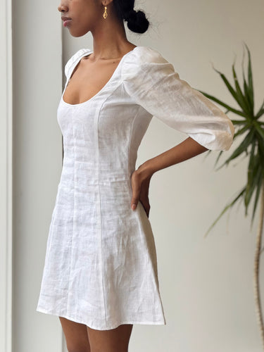 Reformation White Linen Puff Sleeve Mini Dress, 0