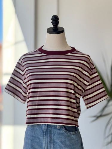 Lululemon Burgundy & Lilac Stripe Crop T-Shirt, S/M