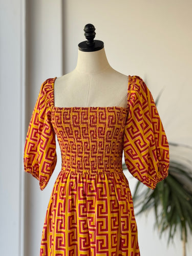 Rhode Smocked Geometric Dress, XSmall