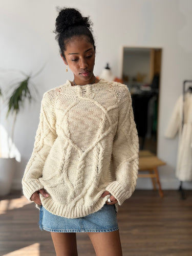 IRO Basilia Cream Cable Knit Sweater, 36/4