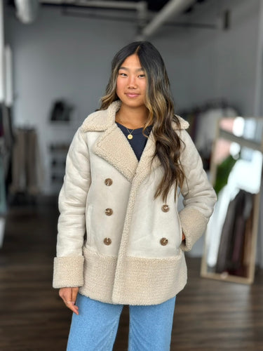 Mother Faux Shearling Jacket in Cream, Medium