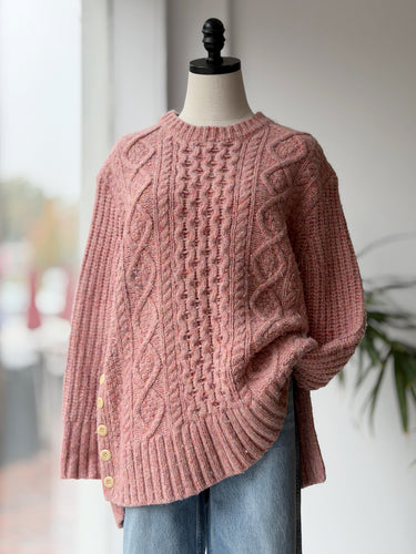 Alex Mill AS IS - Side Button Aran Knit Pink Sweater - pilling, Small