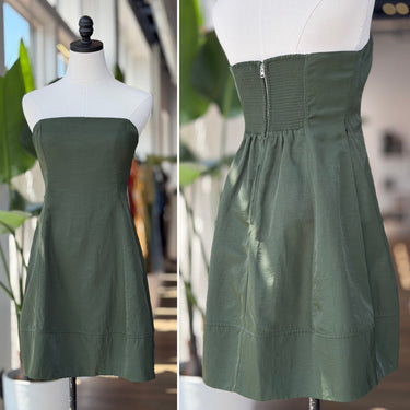 Wilfred Dark Green Strapless Mini Dress, 8