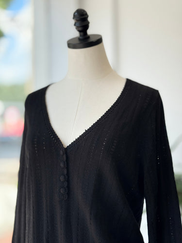 Sezane Black Tessa Pointelle Sweater, XL