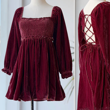 Free People Daphne Velvet Crimson Dress, XSmall