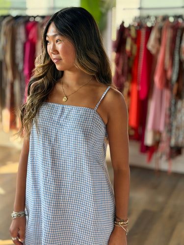 Reformation Pink and Blue Gingham Mini Dress, Small