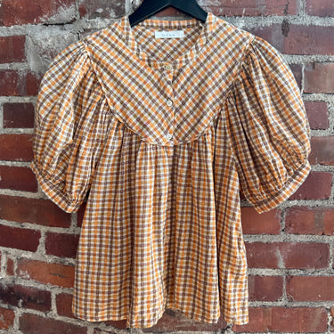 Doen Orange Plaid Brenna Blouse, Small