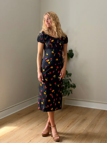 Caroline Constas Calla Black Floral Dress, Small