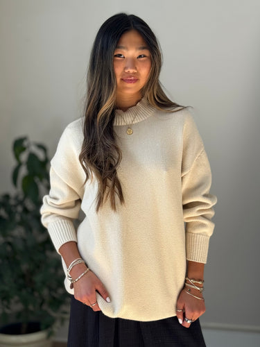 Misha & Puff AS IS Cream Mock Neck Tunic Sweater, XS/S