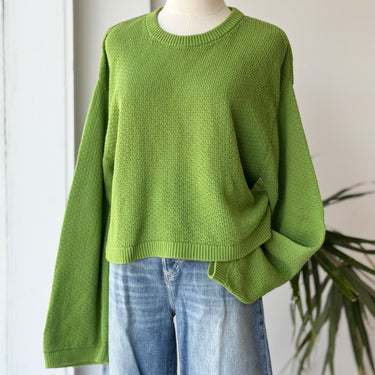 Arket Green Loose Knit Crop Cotton Sweater, Medium