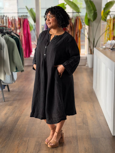 Gudrun Sjorden Black Linen Dress, XXLarge Tall