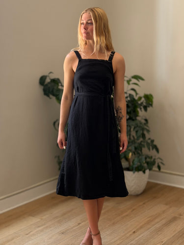 Roam Black Linen Wrap Dress, S/M
