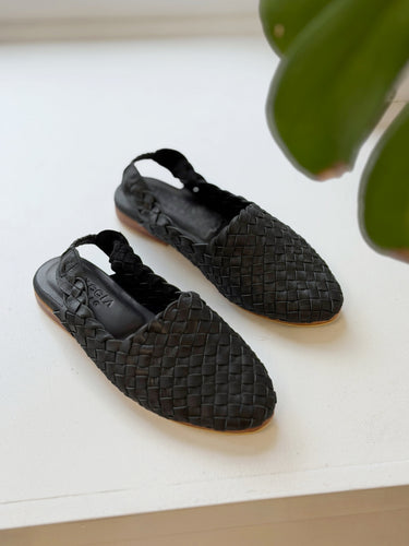 Miuccia Studio Black Hand Woven Slingback Flats, 39