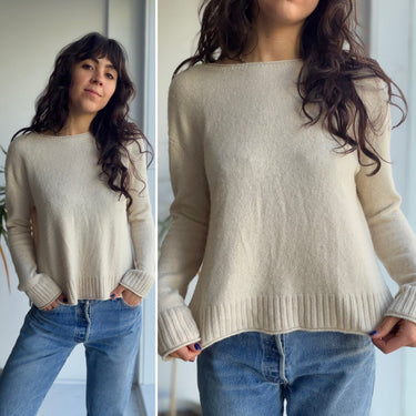 Pura Cashmere Ecru Cashmere Sweater - pilling, Medium
