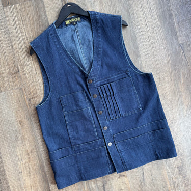 Hollington Paris Stretch indigo denim 20-pocket Vest, Men's 50