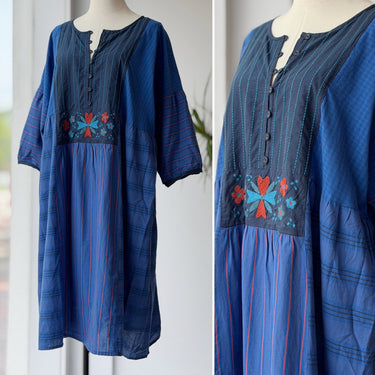 Gudrun Sjorden Blue Stripe Embroidered Dress, XLarge Tall