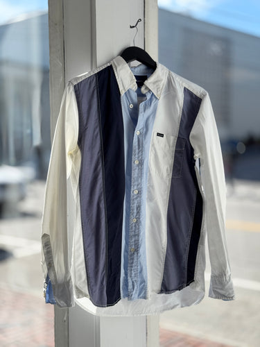 Facconable Blue White Stripe Button Up Shirt, Men's Medium