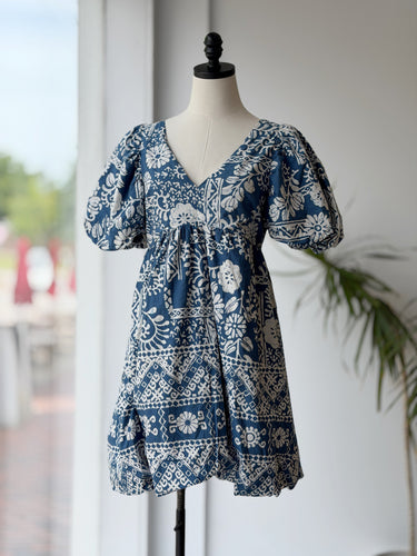 Caroline Constas Blue Floral Bubble Hem Dress, Small