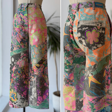 MYFAWNWY Handmade Dyed Marble Patchwork Jeans, 25" waist
