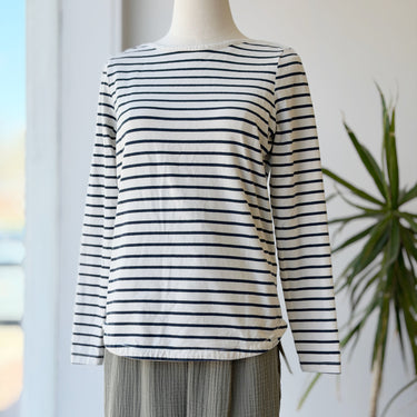 Fat Face Navy & White Striped Long Sleeve Top, 8