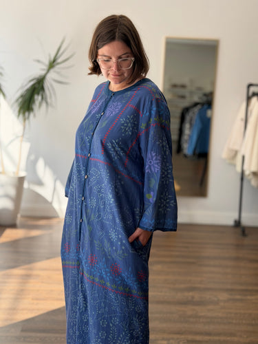 Gudrun Sjorden AS IS Blue Floral Dress - button loop undone, XLarge