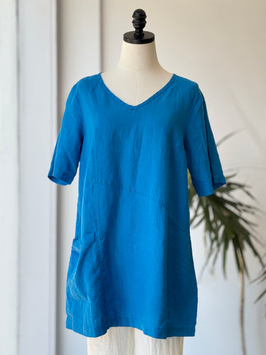 Flax Bright Blue Linen Top, Small