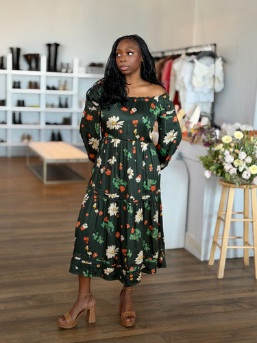 The Great Tearoom Green Botanical Dress, 2-Medium