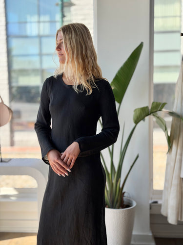 Baserange NWT Black Linen Sheer Maxi Dress, Large