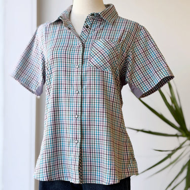 Club Ride Button Down Top in Blue & Purple, Large