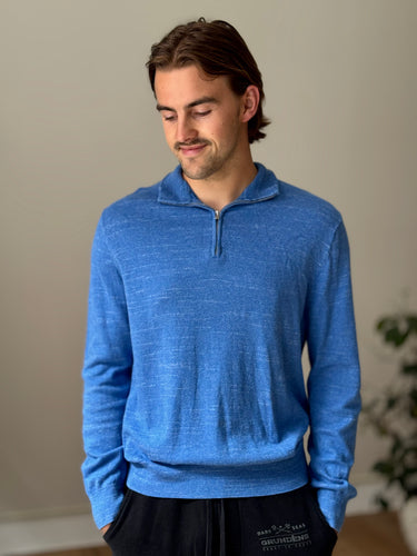 J.Crew Blue Cotton Quarter Zip Sweater, Men's Large