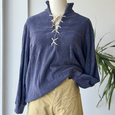 The Great NWT The Micro Terry Lace Up Tunic in Vintage Blue, 0/XSmall
