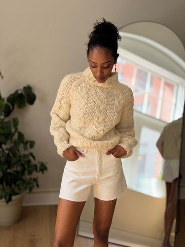 Anine Bing AS IS Cream Mock Neck Cable Sweater, XSmall
