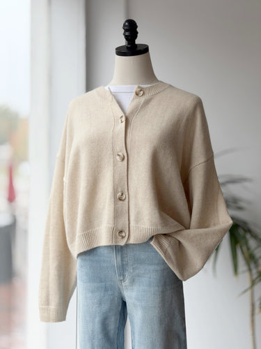 Beachwood Cashmere Oat Cardigan, S/M