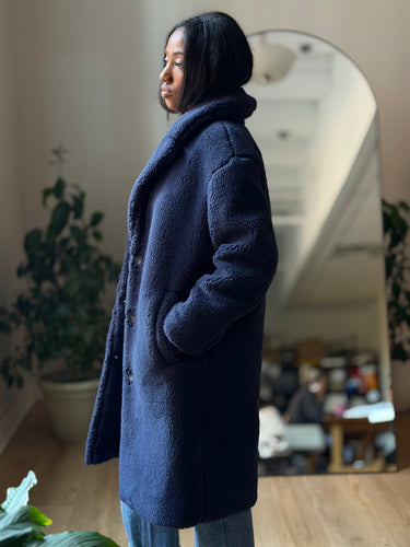 Madewell NWT ReSourced Teddy Coat in Navy, Small