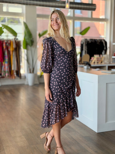 Ganni Plum Floral Mesh Wrap Dress, 34/2