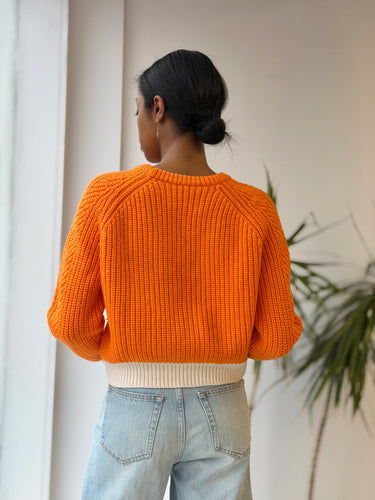 Tory Sport Orange Wool Crop Sweater, XSmall