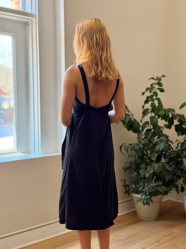 Roam Black Linen Wrap Dress, S/M