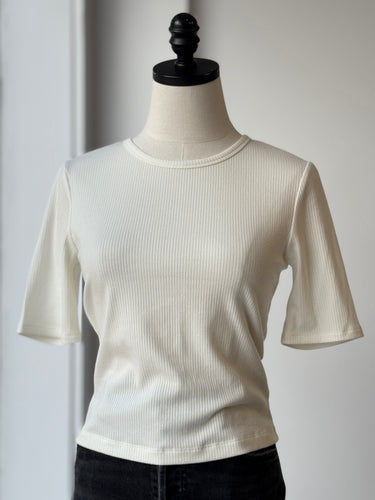 Everlane Ivory Ribbed T-Shirt, Small
