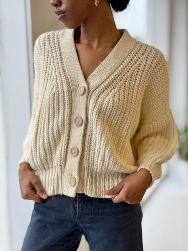 Babaa No 18 Cotton Cardigan in Natural, Free Size