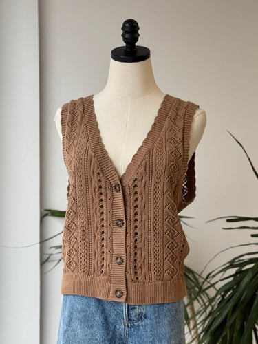 Reformation Camel Eyelet Knit Vest, Medium